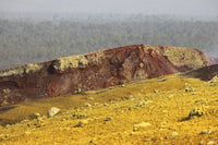 Yellow sulphurous deposits on Nyamuragira Volcano poster print showcasing volcanic landscape.