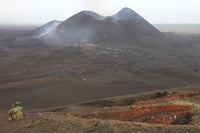 Scoria Cone on Nyamuragira Volcano Poster Print showcasing vibrant geological formations.