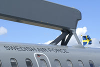 Close-up of early warning radar on Saab 340 aircraft poster print