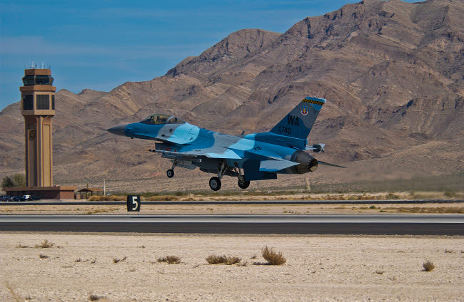 US Air Force F-16C taking off from Nellis Air Force Base poster print