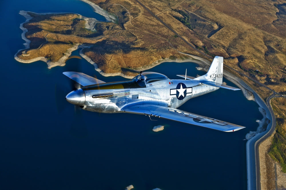 North American P-51D Mustang Flying Near Chino, California Poster Print
