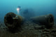 Two divers exploring the HMS Audacious shipwreck poster print by Steve Jones