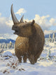 Woolly rhinoceros standing in the snow poster print by Sergey Krasovskiy.