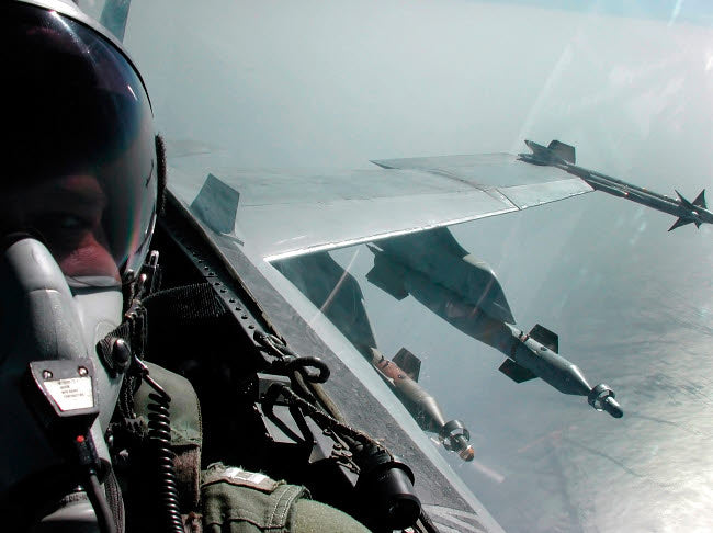 Aerial cockpit view of an F/A-18C Hornet aircraft poster print