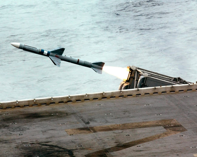 RIM-7M Sea Sparrow missile fired from USS Essex - military poster print