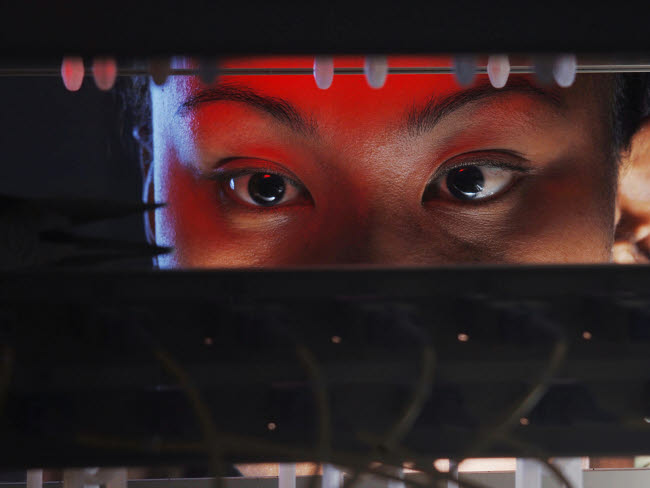 Systems Control Technician Installs Fiber Rack Equipment Poster Print