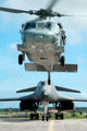 US Navy MH-60S Seahawk helicopter and US Air Force B-1B Lancer bomber poster print.