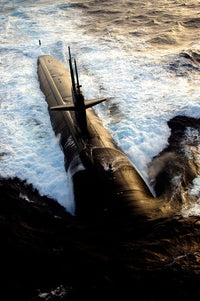 USS Albuquerque Los Angeles-class submarine surface in Atlantic Ocean poster print.