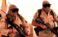 Airmen guarding entry control point during sandstorm poster print