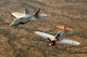 P-47 Thunderbolt and F-22A Raptor flying in formation poster print.