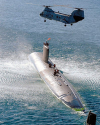 CH-46 Sea Knight Hovering Above an Attack Submarine Poster Print