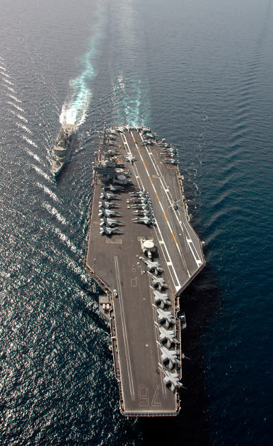 HMAS Ballarat frigate alongside USS Ronald Reagan poster print.