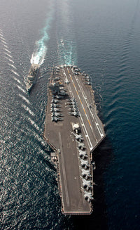HMAS Ballarat frigate alongside USS Ronald Reagan poster print.