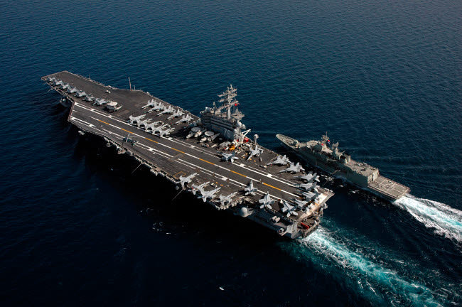 HMAS Ballarat Frigate Fueling from USS Ronald Reagan Poster Print