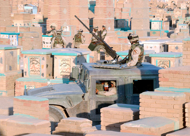 A soldier operating a M2 .50 caliber machine gun on a Humvee, military poster print.