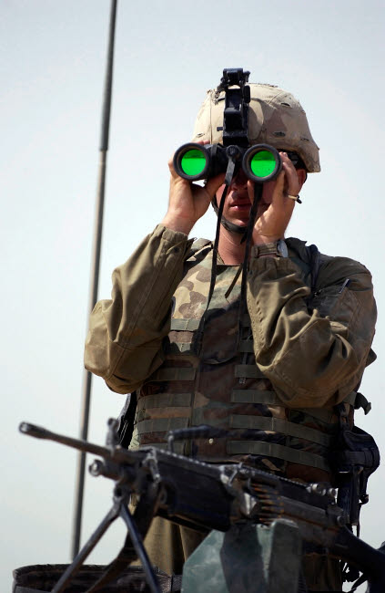 US Army Specialist Scanning Perimeter Poster Print