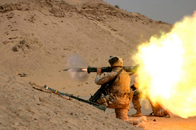 US Marine firing M136 AT4 light anti-armor weapon poster print