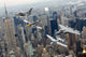 P-51 Mustang, F-16 Fighting Falcon, F-15 Eagle, and A-10 Thunderbolt II flying over New York City poster print.