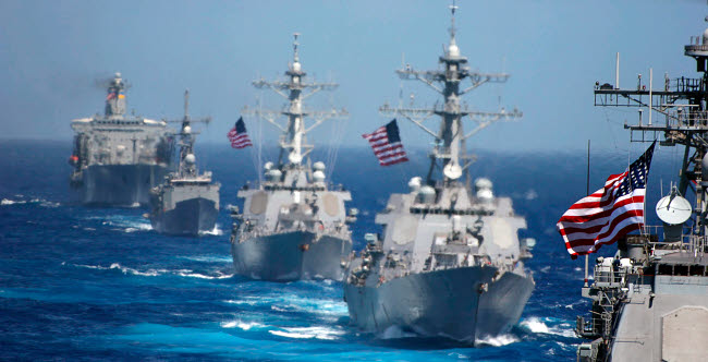 Military ships in formation at sea during Exercise Valiant Shield 2006 poster print.