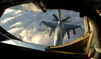 KC-135 Stratotanker connecting with F-16 Fighting Falcon poster print.
