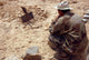 A resident reading the grave marker of an Iraqi soldier from the Iran and Iraq War.