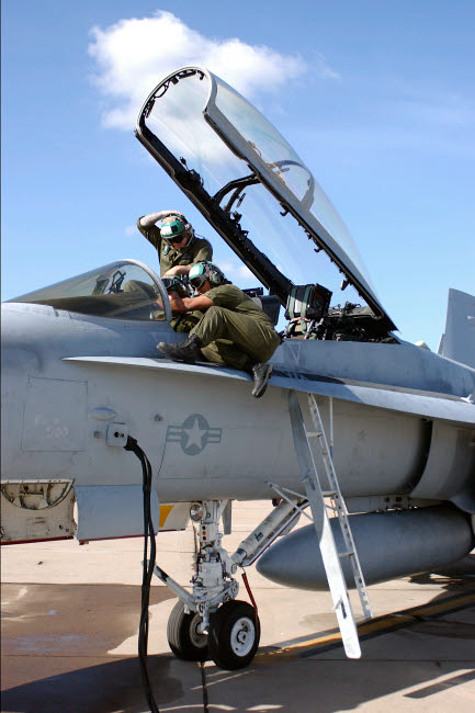 Marines conducting systems test on an F/A-18 Hornet poster print