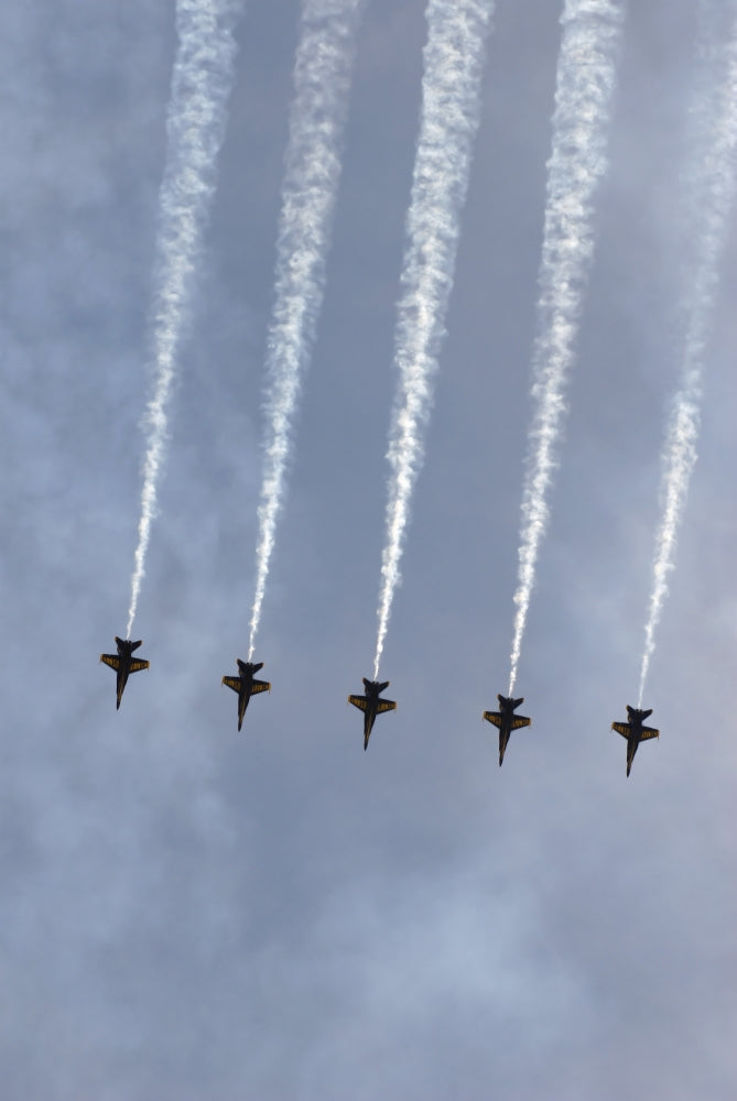 The Blue Angels performing aerial demonstrations during an air show.