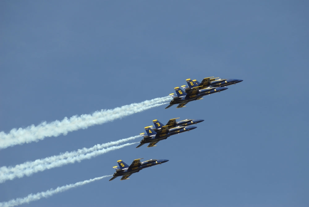 Blue Angels performing aerial demonstrations in an air show poster print.
