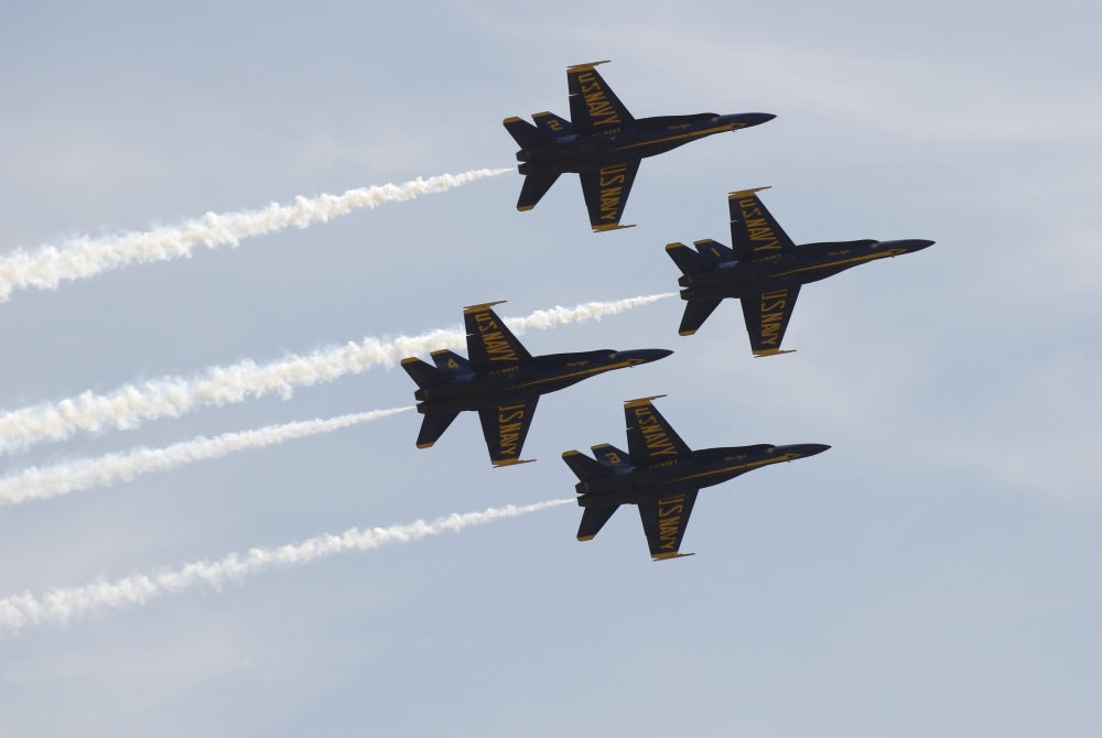 The Blue Angels performing aerial demonstrations during an air show poster print.