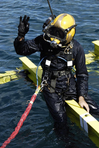 U.S. Navy Diver signaling OK sign at dive station in Palau Poster Print