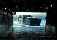 Navy Landing Craft Utility approaching USS Tarawa poster print.