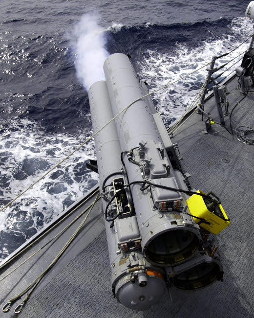 USS Mustin DDG-89 test fires MK-32 Mod-15 Torpedo Launcher poster print
