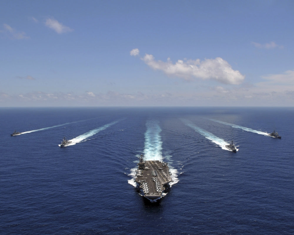 USS Abraham Lincoln Aircraft Carrier Poster Print showcasing naval strength in the Indian Ocean.