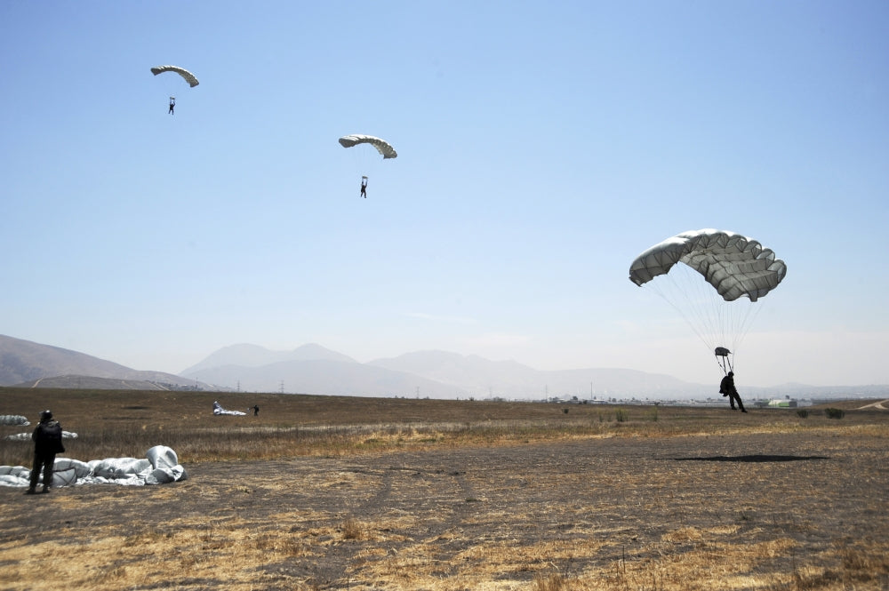 Freefall parachute jumpers poster print at the Trident drop zone in San Diego.