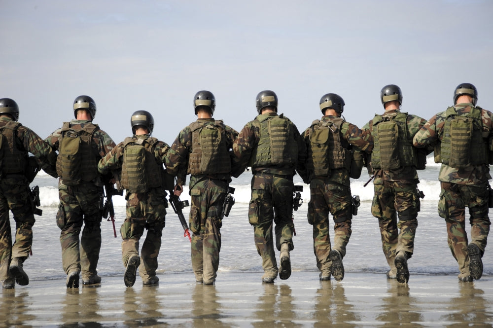 Crewman Qualification Training print depicting students surfing before medical training.