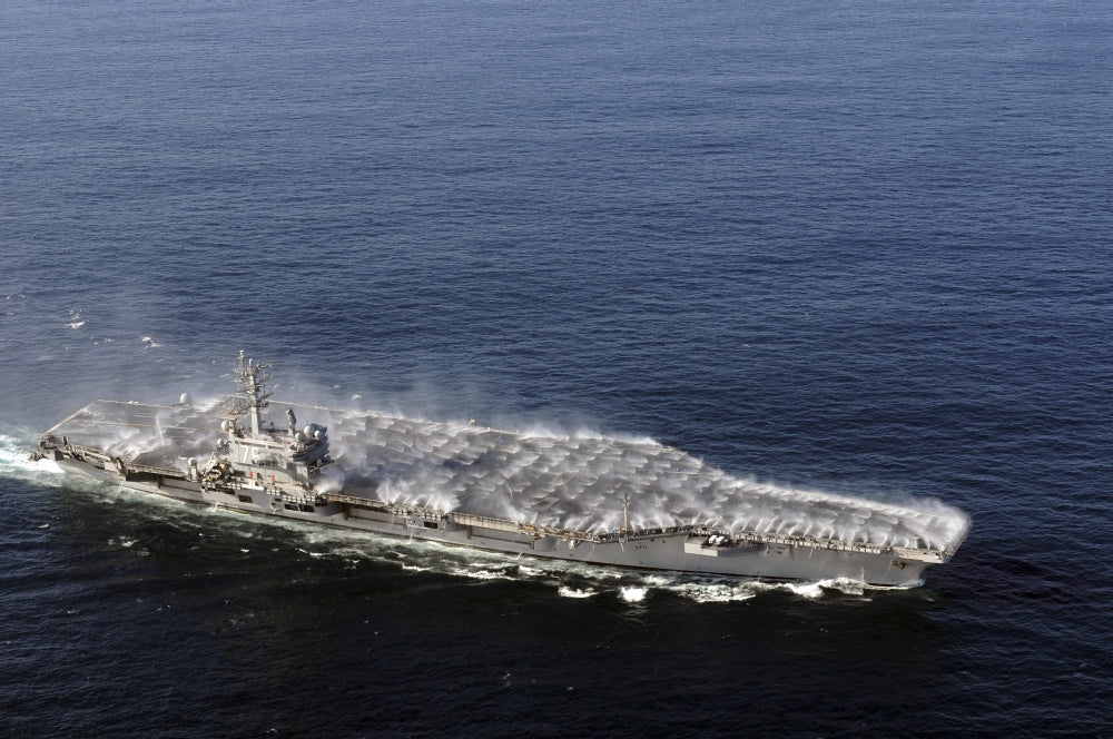 Countermeasure wash down sprinklers activated on the USS Ronald Reagan poster print