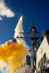 USS Hopper Aegis-Class Destroyer launching missile in Kauai Hawaii Poster Print