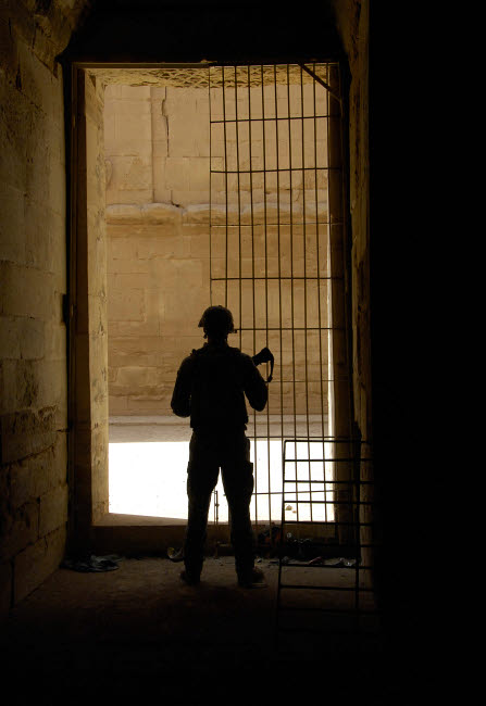 US Army soldier exploring the Al Hadr Ruins in Iraq poster print