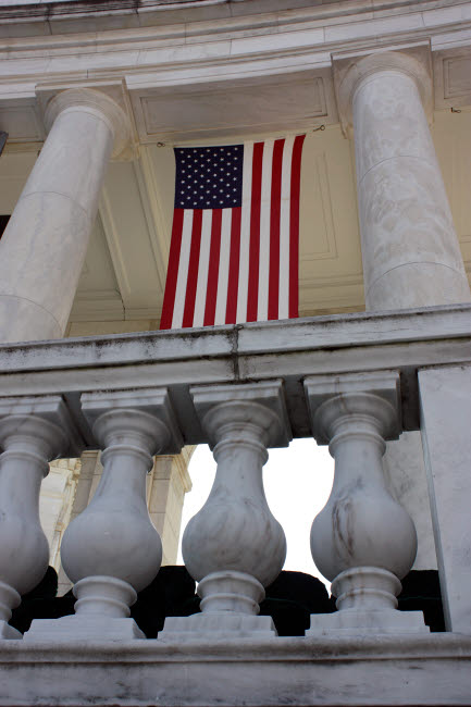 American Flags hanging in the Amphitheatre at Arlington National Cemetery Poster Print