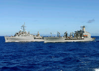 USS Denver and USNS Pecos replenishment at sea poster print.