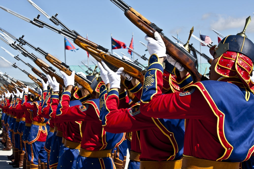 The Mongolian State Honor Guard performing at Khaan Quest Opening Ceremony poster print.