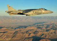 AV-8B Harrier conducting a test flight using a biofuel blend poster print