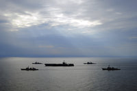 Multinational Navy ships navigating the Korea Strait, poster print.