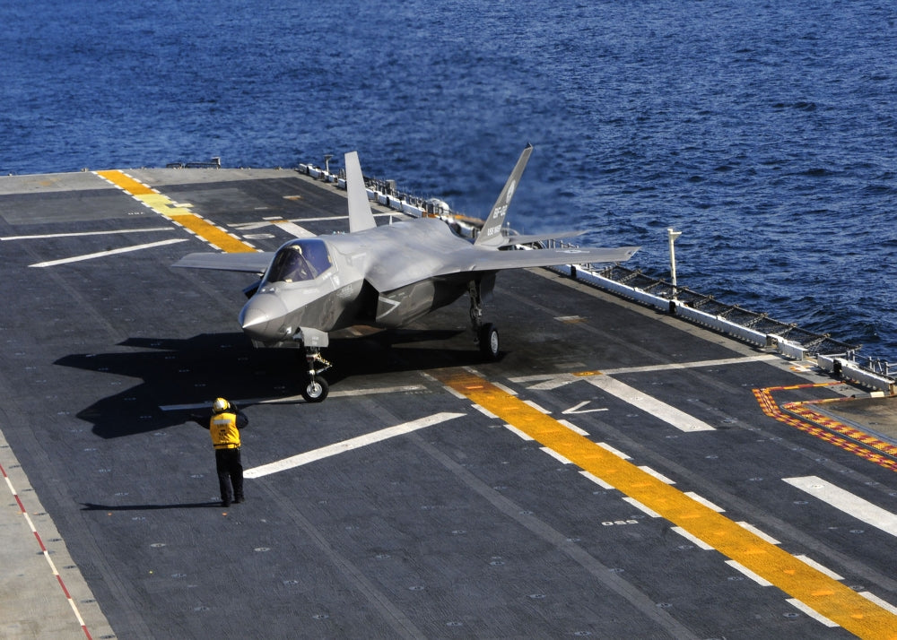 F-35B Lightning II vertical landing on USS Wasp poster print
