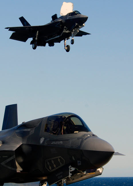 F-35B Lightning II variants landing on USS Wasp poster print