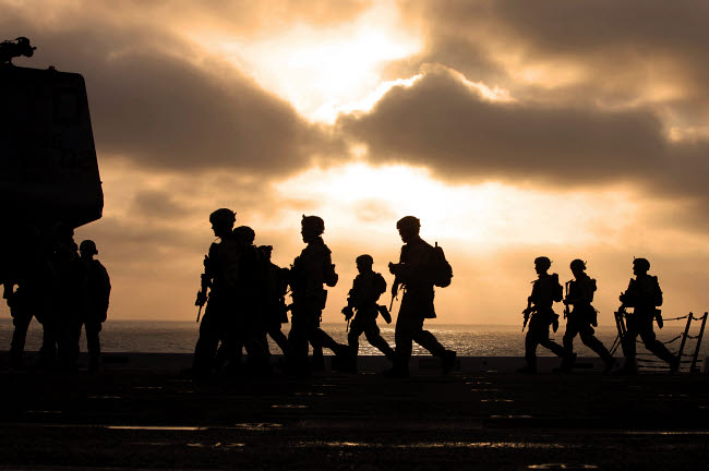 Marines Move to Firing Line on USS New Orleans Poster Print