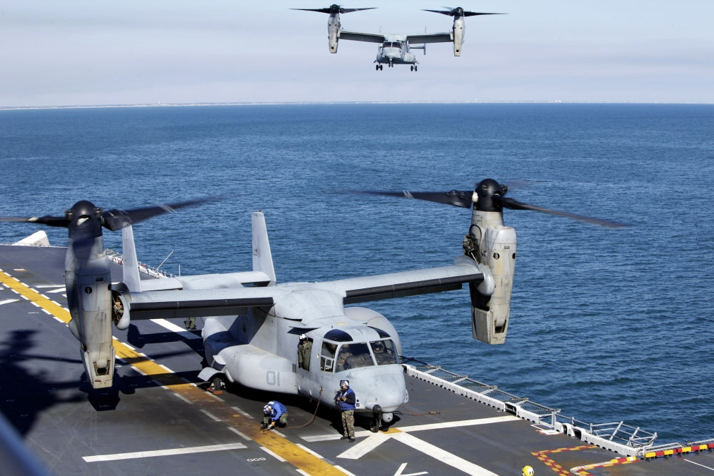 MV-22 Osprey tiltrotor aircraft landing on USS Kearsarge during Exercise Bold Alligator 2012