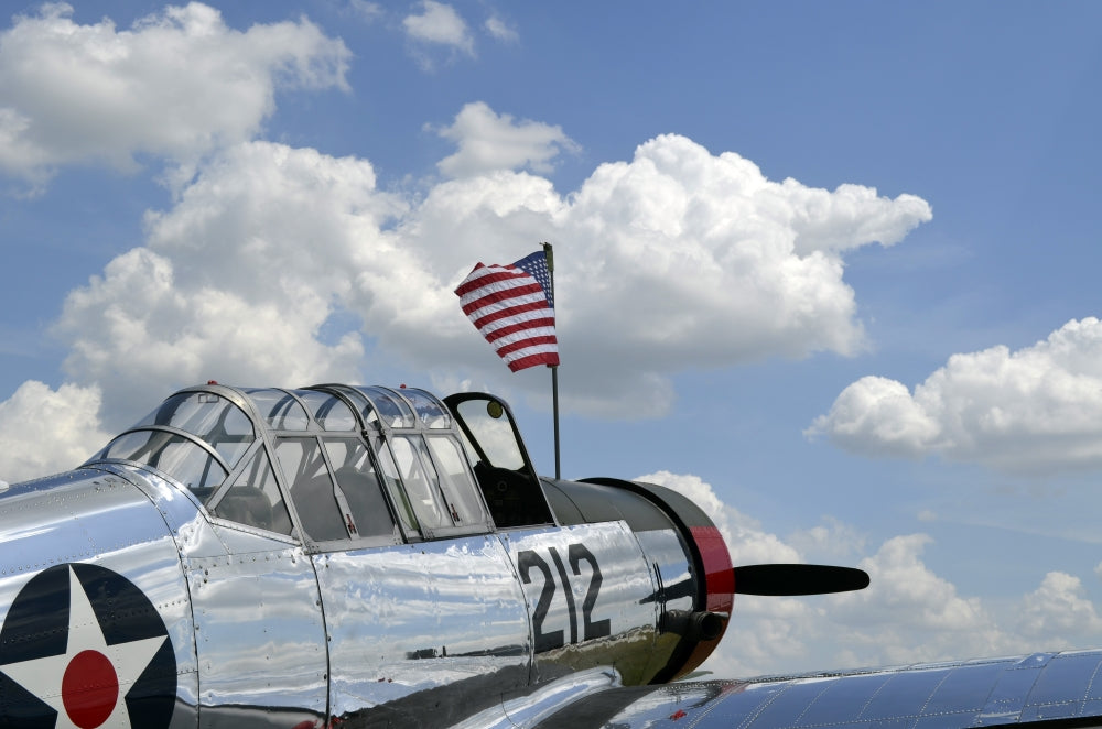 BT-13 Valiant Trainer Aircraft Poster Print featuring American Flag.