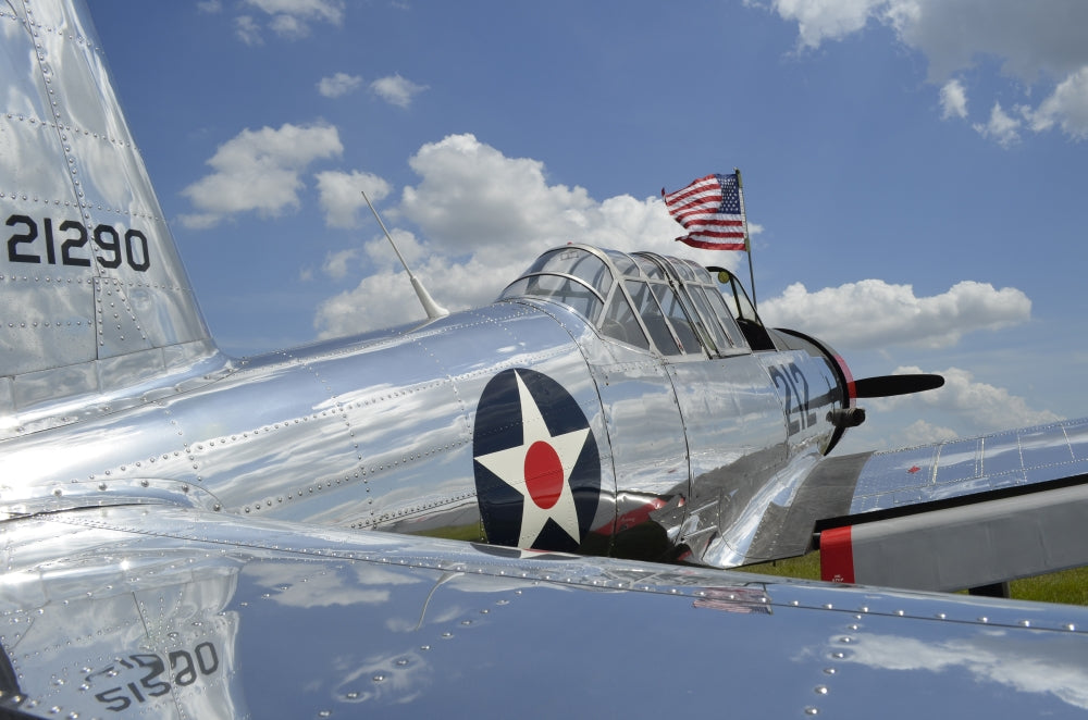 BT-13 Valiant Trainer Aircraft Poster Print featuring American Flag.