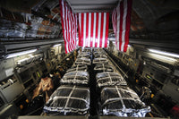C-17 Globemaster III interior with cargo pallets, military aviation poster print.